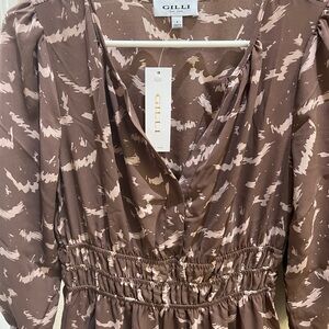 Gilli Brown Patterned Long Sleeve Dress